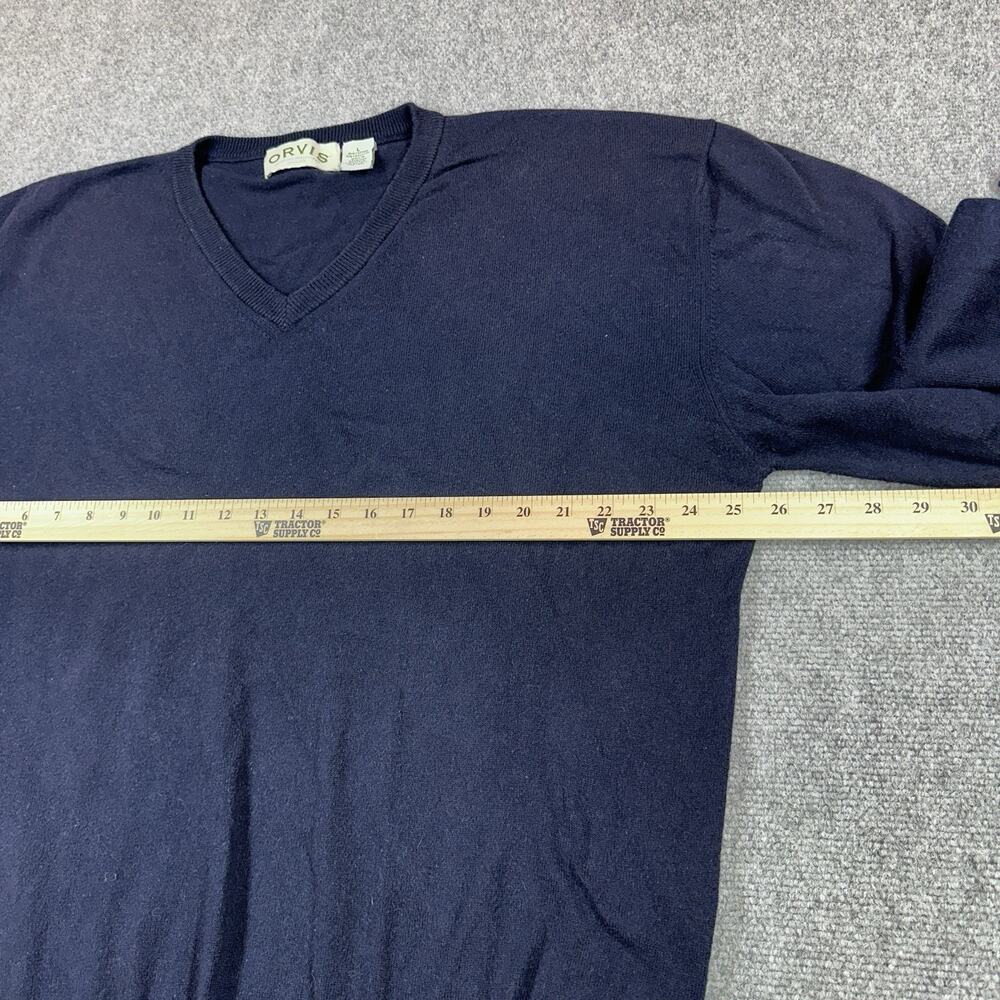 Orvis Sweater Men's Size L Navy Blue V Neck Pullover Cotton Cashmere Blend - Picture 4 of 6